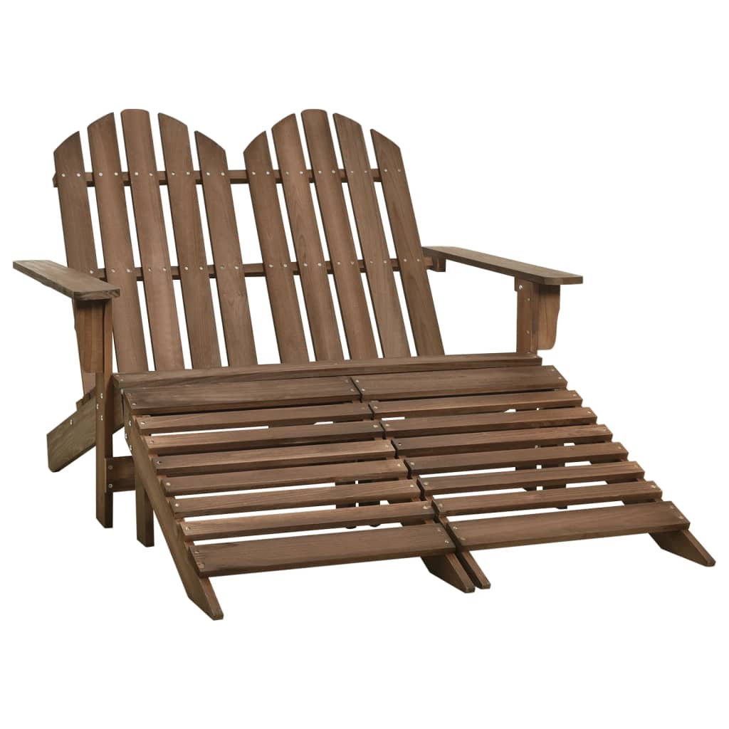 vidaXL 2-Seater Patio Adirondack Chair&Ottoman Fir Wood Brown