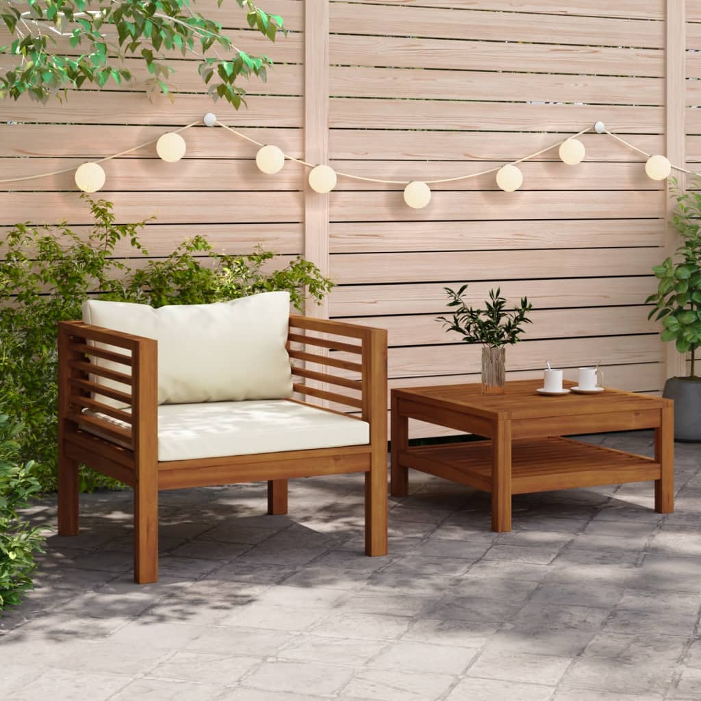 vidaXL 2 Piece Patio Sofa Set with Cream White Cushions Acacia Wood