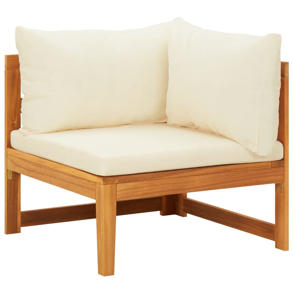 vidaXL Corner Sofa with Cream White Cushions Solid Acacia Wood