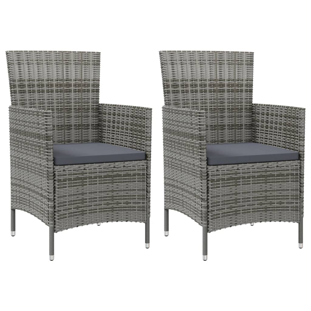 vidaXL Patio Chairs with Cushions 2 pcs Poly Rattan Gray