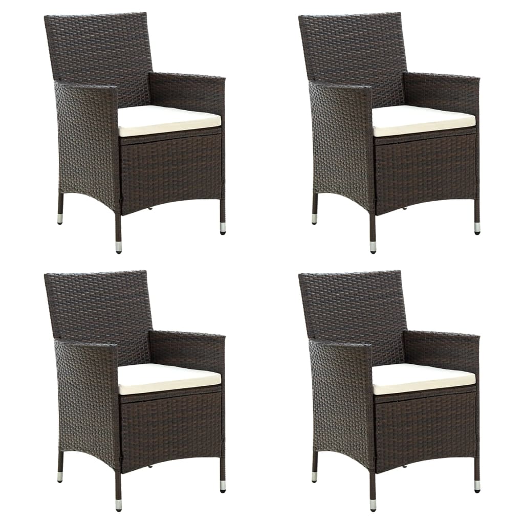 vidaXL Patio Chairs with Cushions 4 pcs Poly Rattan Brown