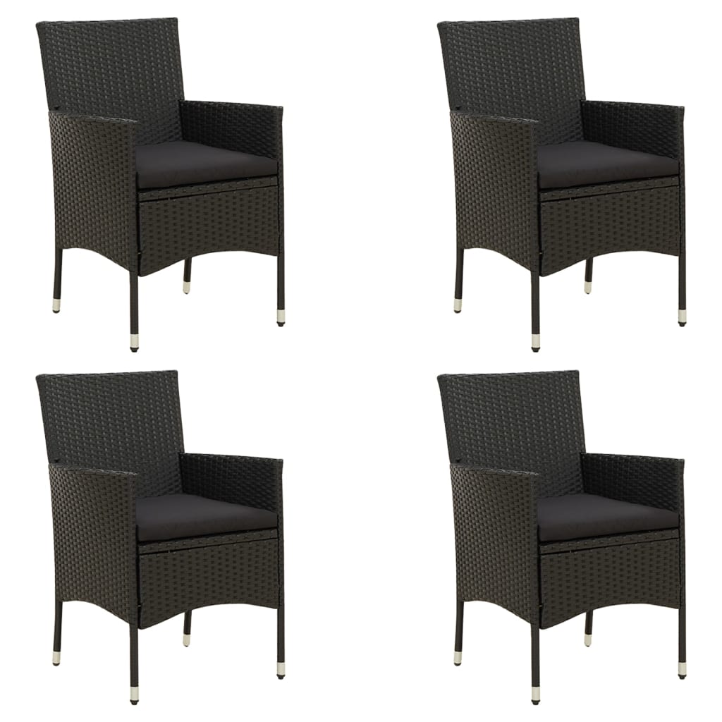 vidaXL Patio Chairs with Cushions 4 pcs Poly Rattan Black