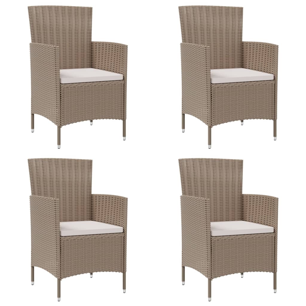 vidaXL Patio Chairs with Cushions 4 pcs Poly Rattan Beige