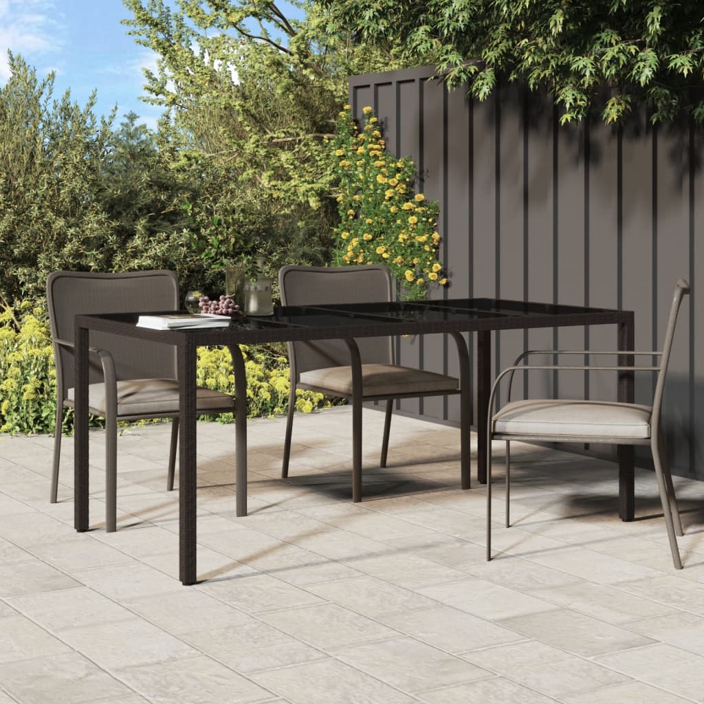 vidaXL Patio Table Brown 74.8"x35.4"x29.5" Tempered Glass and Poly Rattan