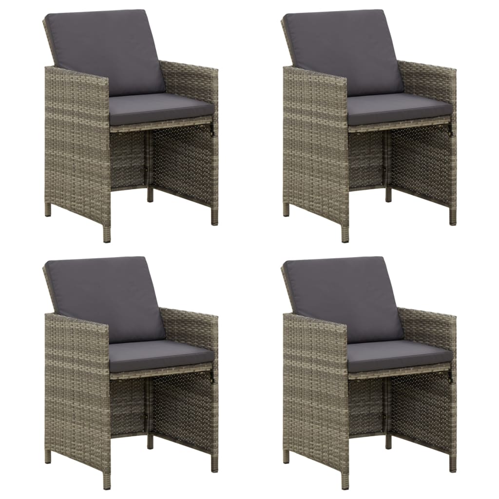 vidaXL Patio Chairs with Cushions 4 pcs Poly Rattan Gray