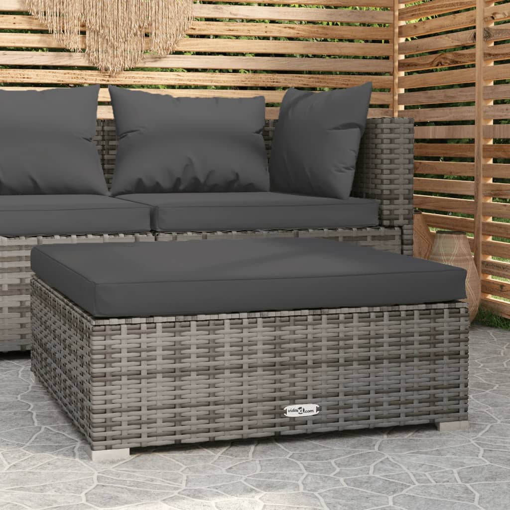 vidaXL Patio Footrest with Cushion Gray 27.6"x27.6"x11.8" Poly Rattan