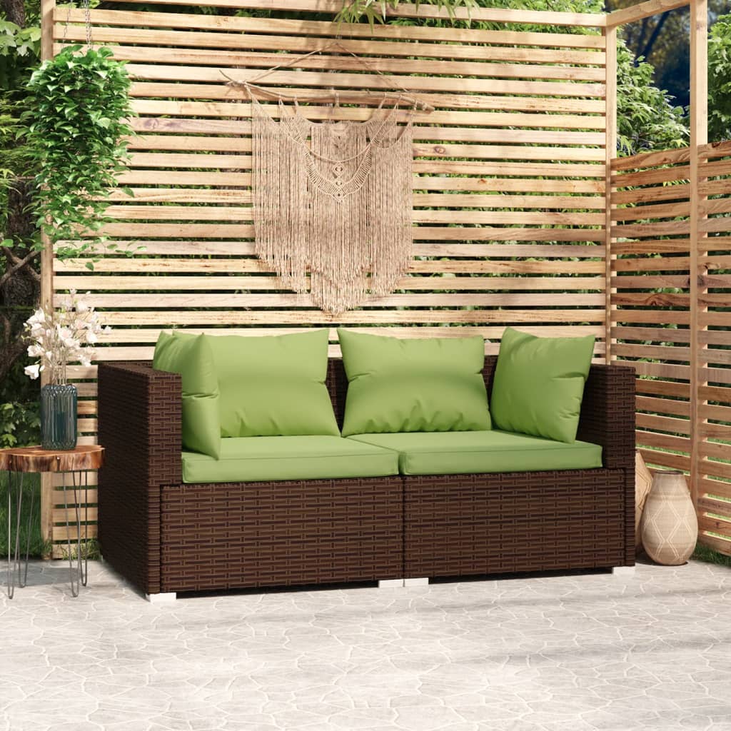 vidaXL Patio Loveseat with Cushions Brown Poly Rattan