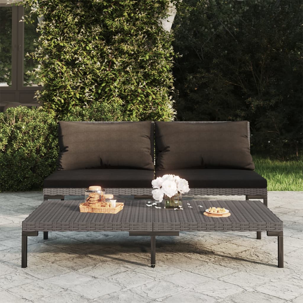 vidaXL Patio Sofas 2pcs with Cushions Half Round Poly Rattan