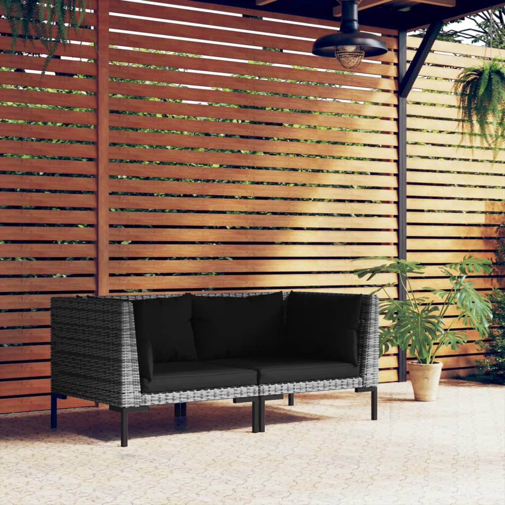 vidaXL Patio Sofas 2pcs with Cushions Half Round Poly Rattan