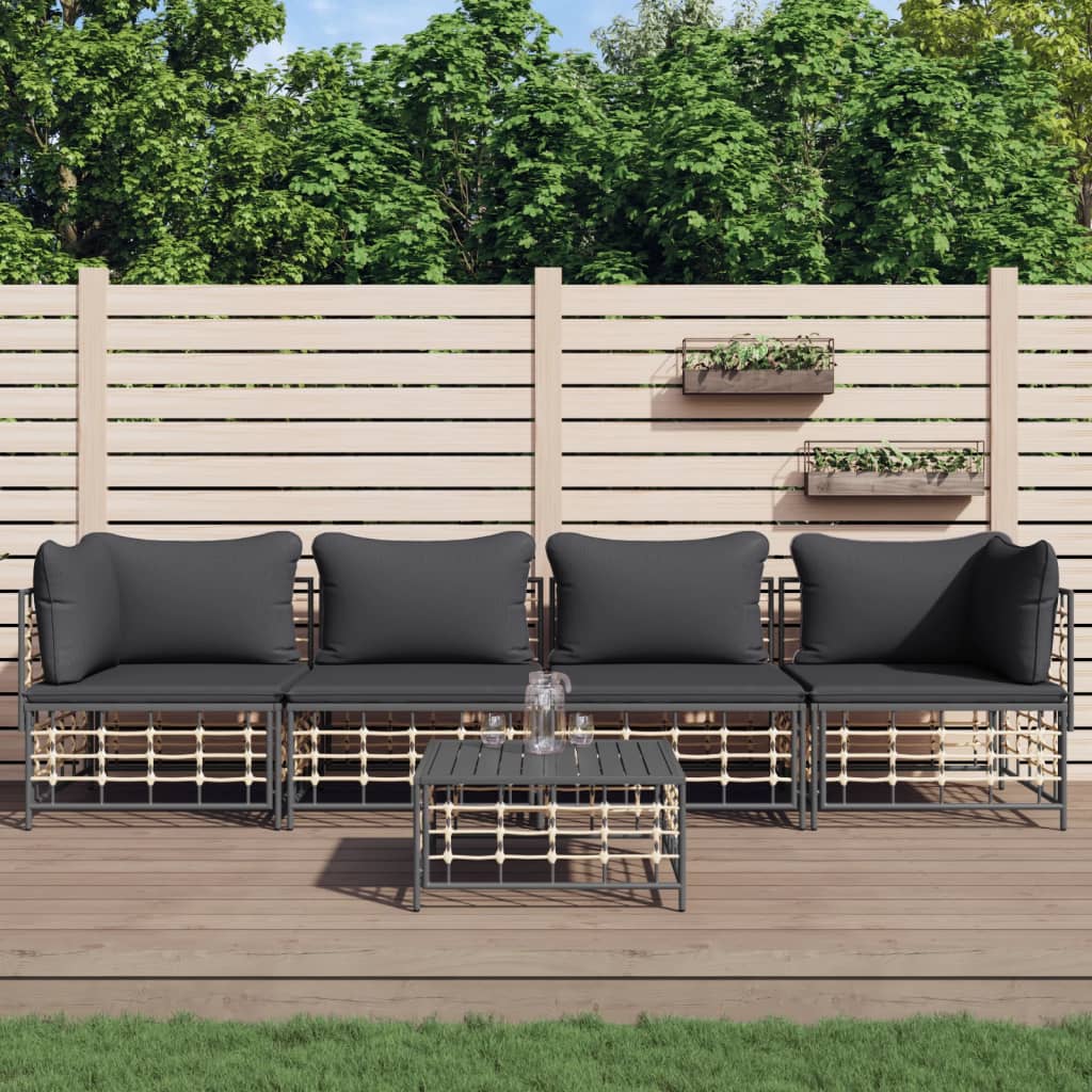 vidaXL 5 Piece Patio Lounge Set with Cushions Anthracite Poly Rattan