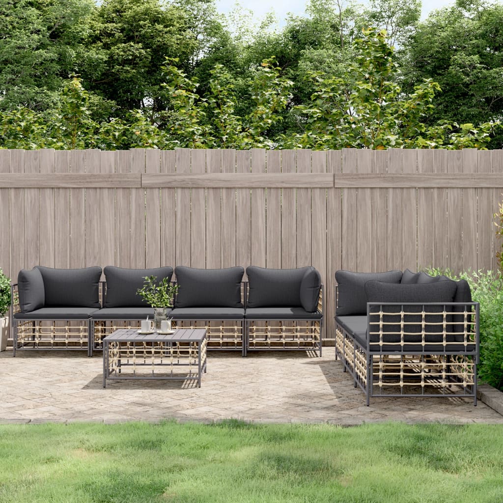 vidaXL 8 Piece Patio Lounge Set with Cushions Anthracite Poly Rattan