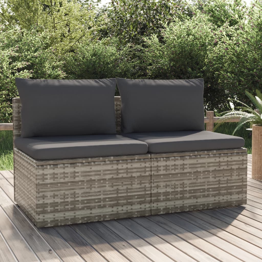 vidaXL 2-Seater Patio Sofa with Cushions Gray Poly Rattan