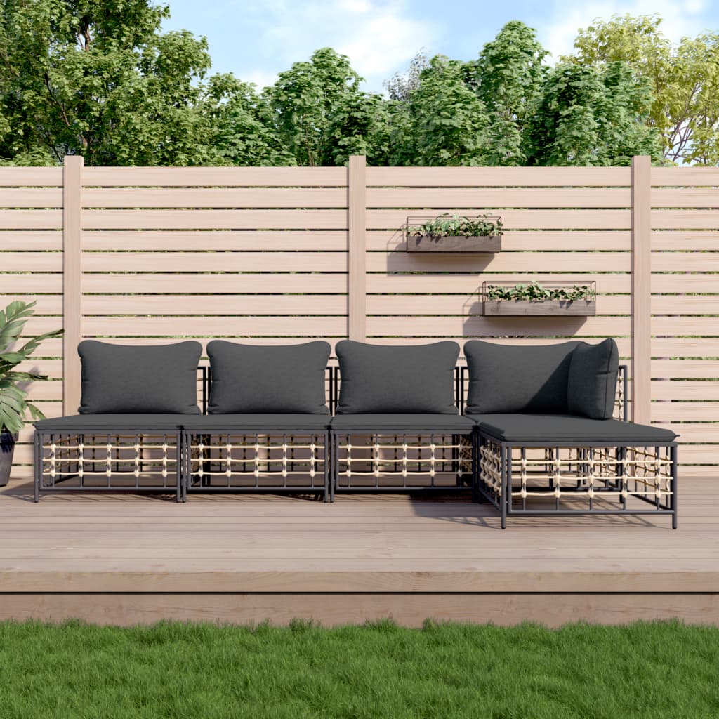 vidaXL 5 Piece Patio Lounge Set with Cushions Anthracite Poly Rattan