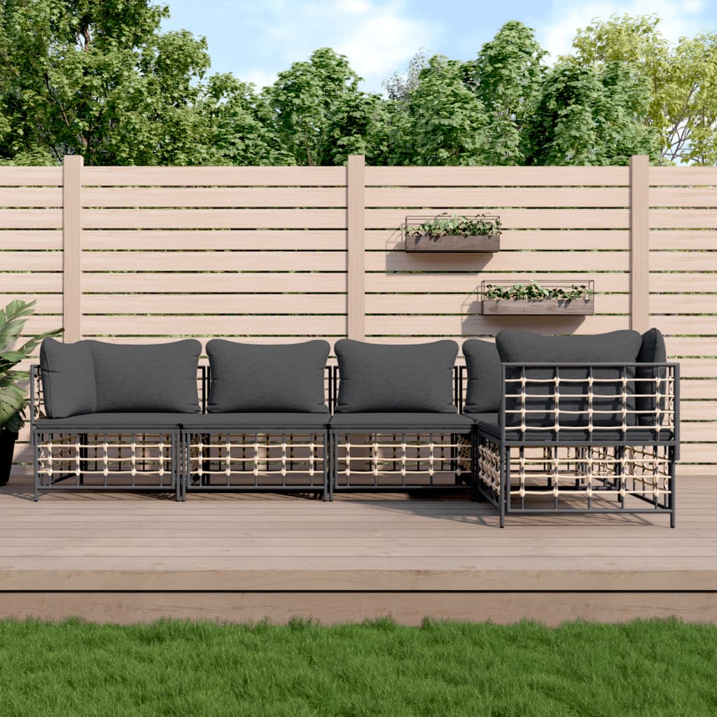 vidaXL 5 Piece Patio Lounge Set with Cushions Anthracite Poly Rattan