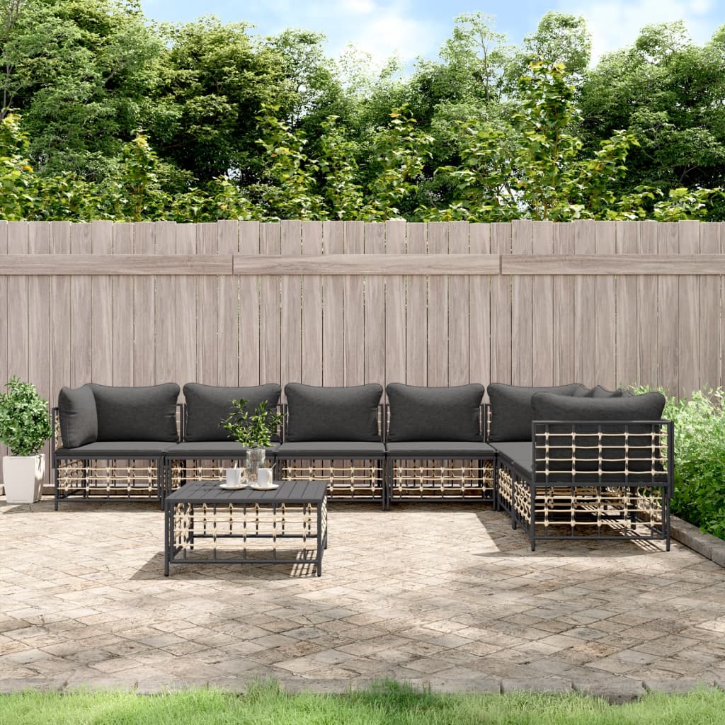 vidaXL 8 Piece Patio Lounge Set with Cushions Anthracite Poly Rattan