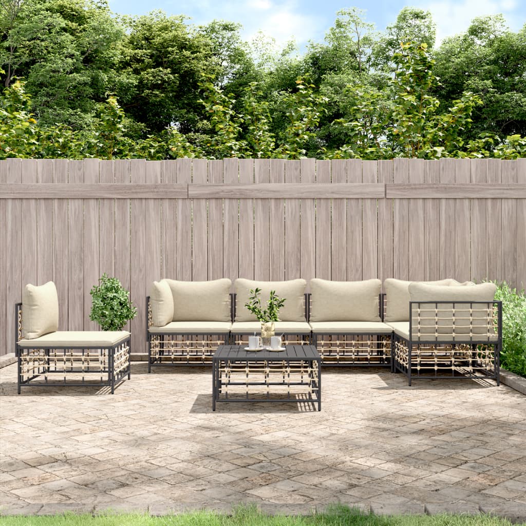 vidaXL 7 Piece Patio Lounge Set with Cushions Anthracite Poly Rattan