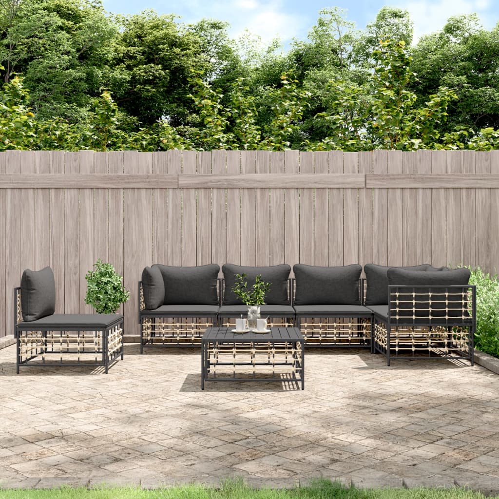 vidaXL 7 Piece Patio Lounge Set with Cushions Anthracite Poly Rattan