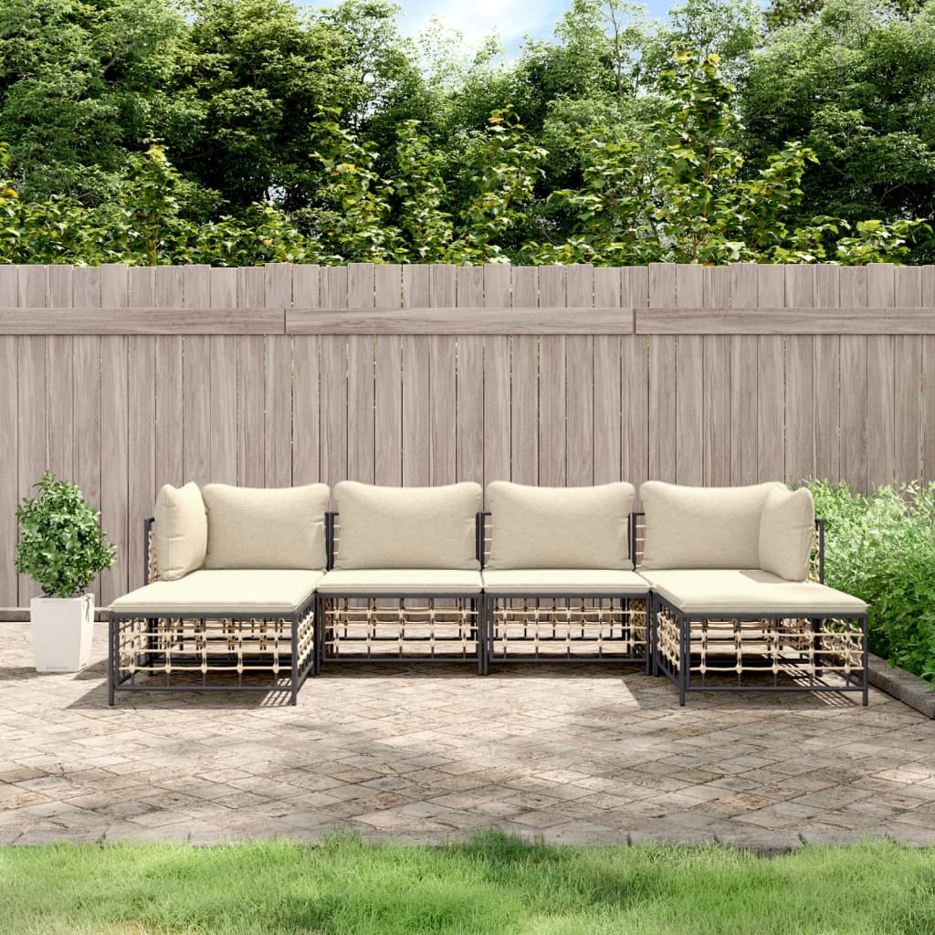 vidaXL 6 Piece Patio Lounge Set with Cushions Anthracite Poly Rattan