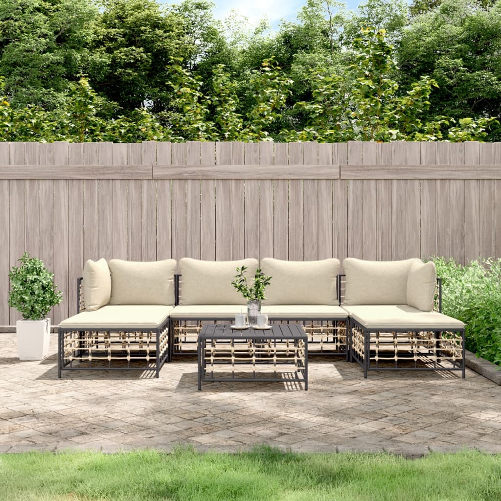 vidaXL 7 Piece Patio Lounge Set with Cushions Anthracite Poly Rattan