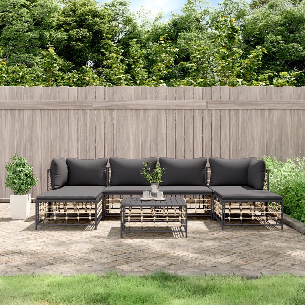 vidaXL 7 Piece Patio Lounge Set with Cushions Anthracite Poly Rattan