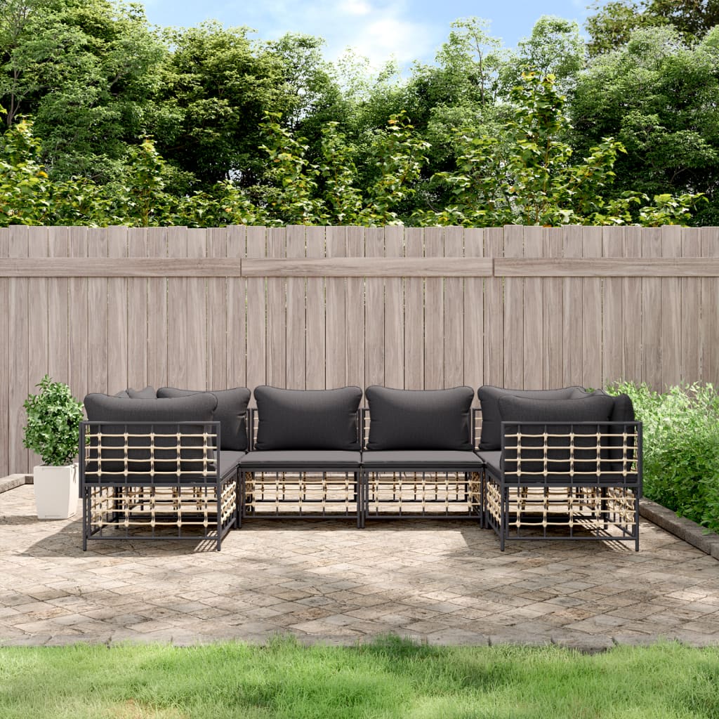 vidaXL 6 Piece Patio Lounge Set with Cushions Anthracite Poly Rattan