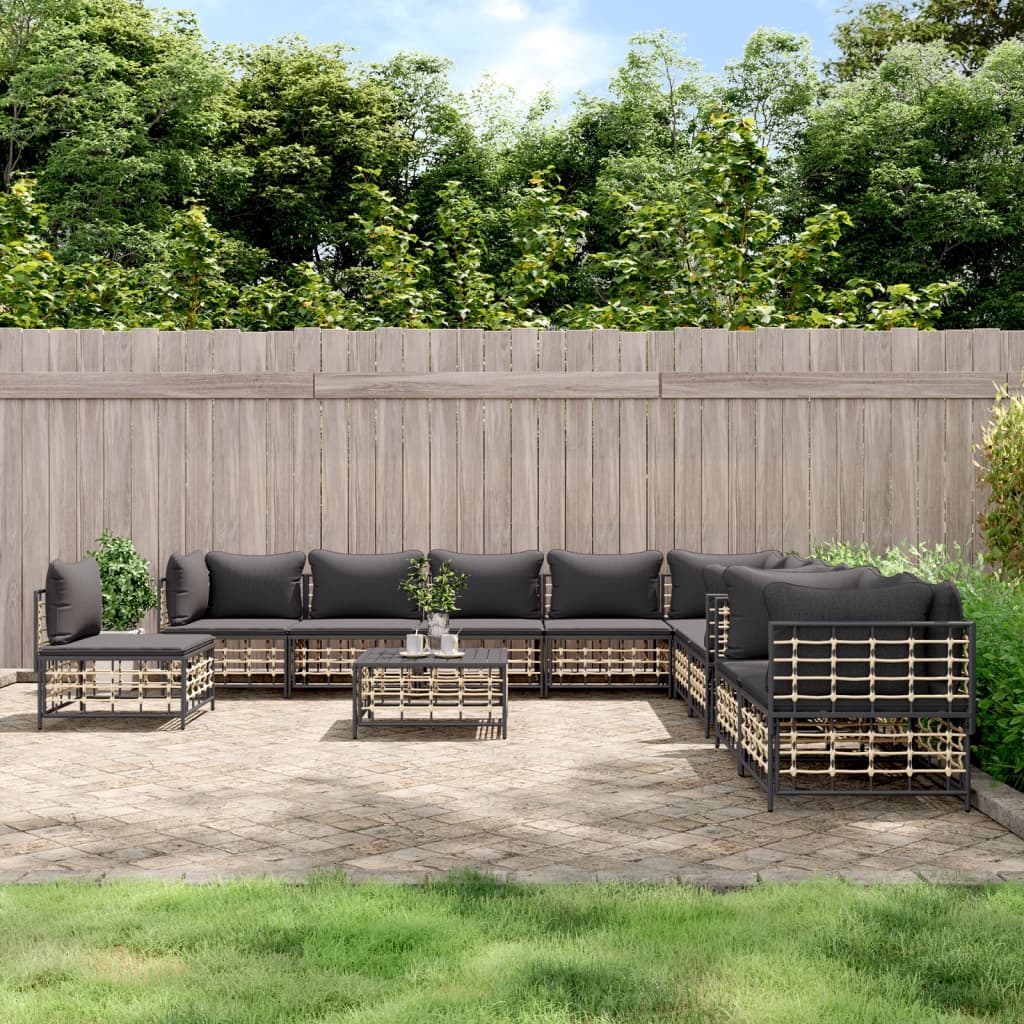 vidaXL 11 Piece Patio Lounge Set with Cushions Anthracite Poly Rattan