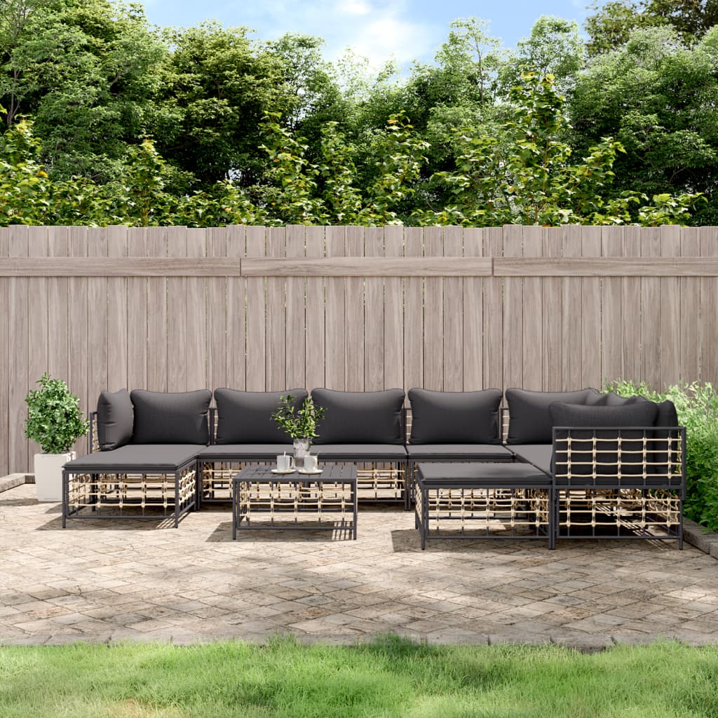 vidaXL 10 Piece Patio Lounge Set with Cushions Anthracite Poly Rattan