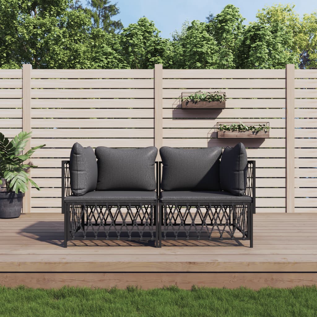 vidaXL 2 Piece Patio Lounge Set with Cushions Anthracite Steel