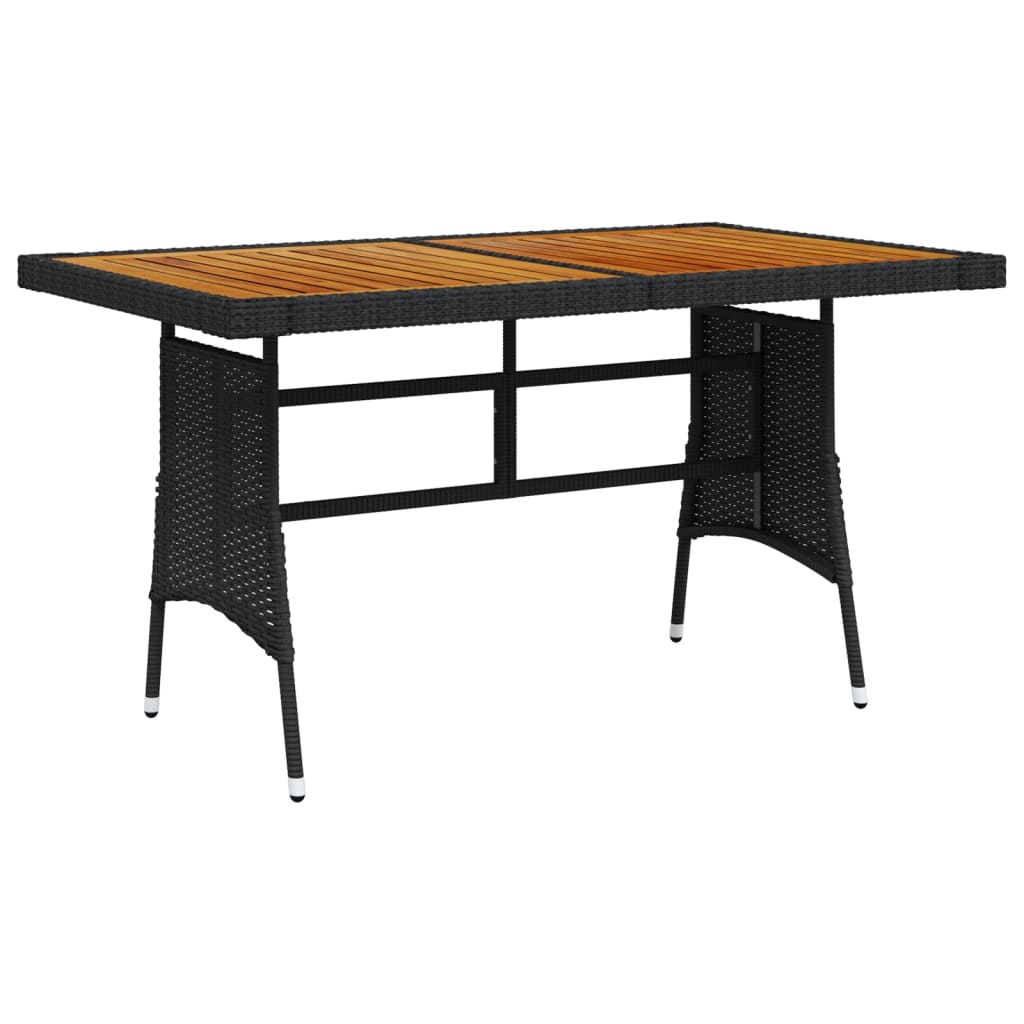 vidaXL Patio Table Black 51.2"x27.6"x28.3" Poly Rattan & Solid Acacia Wood