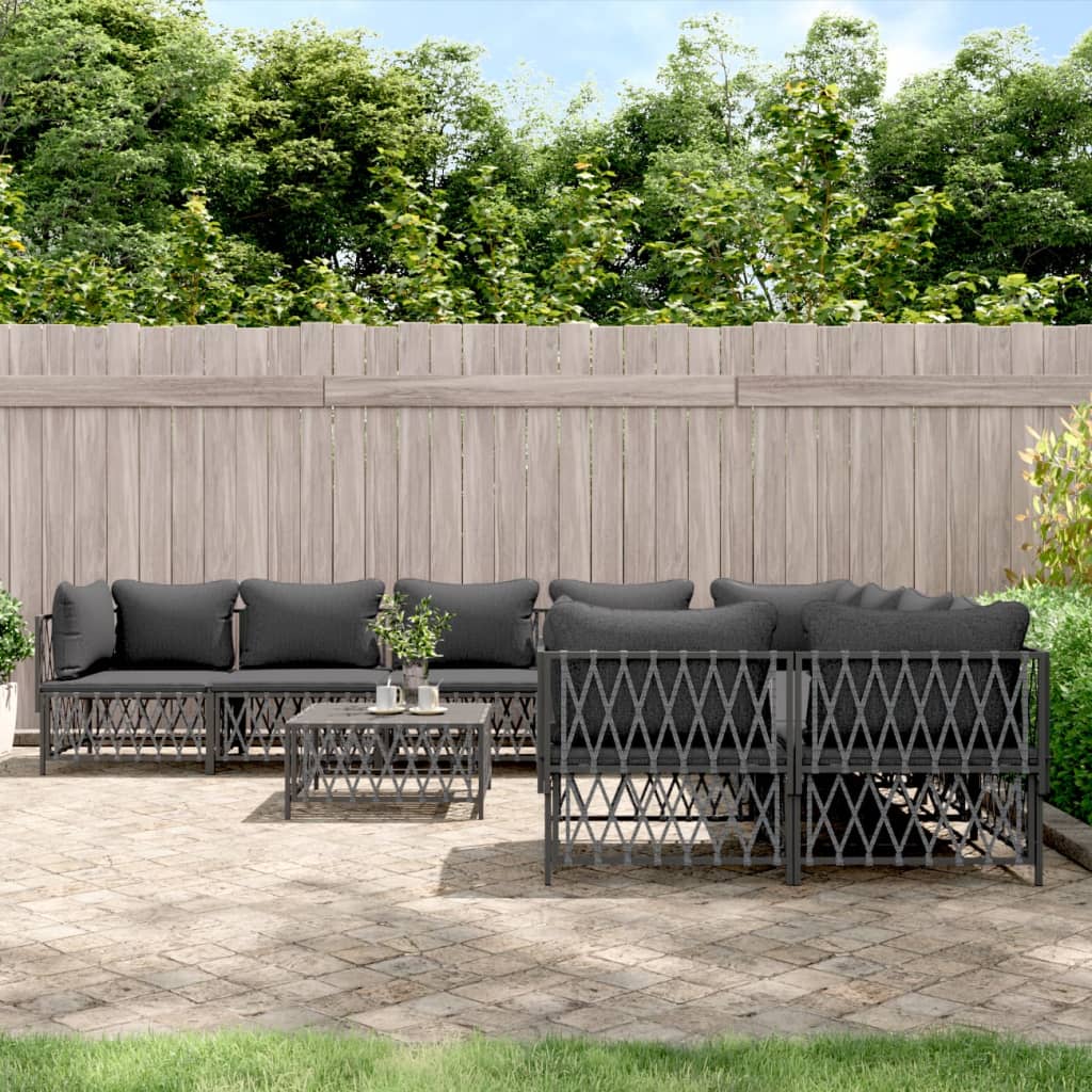 vidaXL 9 Piece Patio Lounge Set with Cushions Anthracite Steel