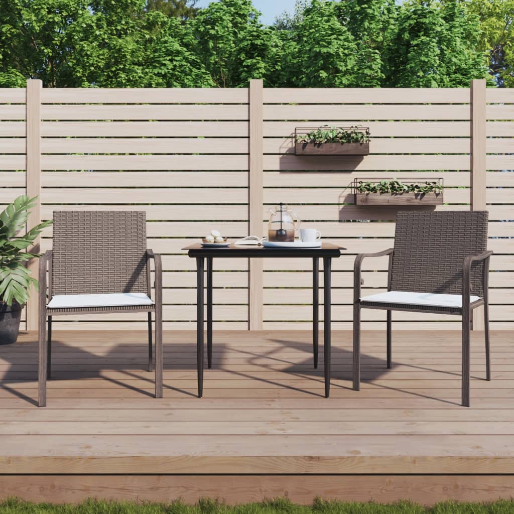 vidaXL 3 Piece Patio Dining Set with Cushions Poly Rattan and Steel