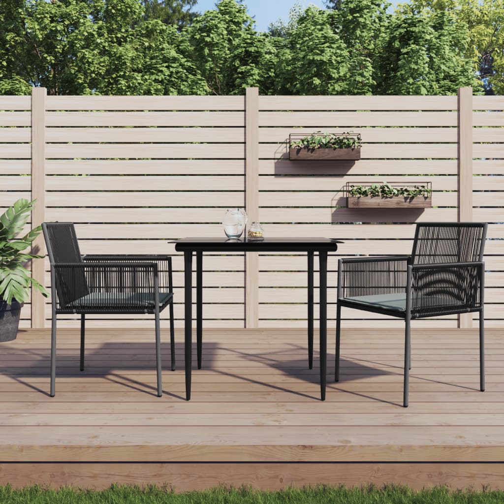 vidaXL 3 Piece Patio Dining Set with Cushions Black Poly Rattan and Steel