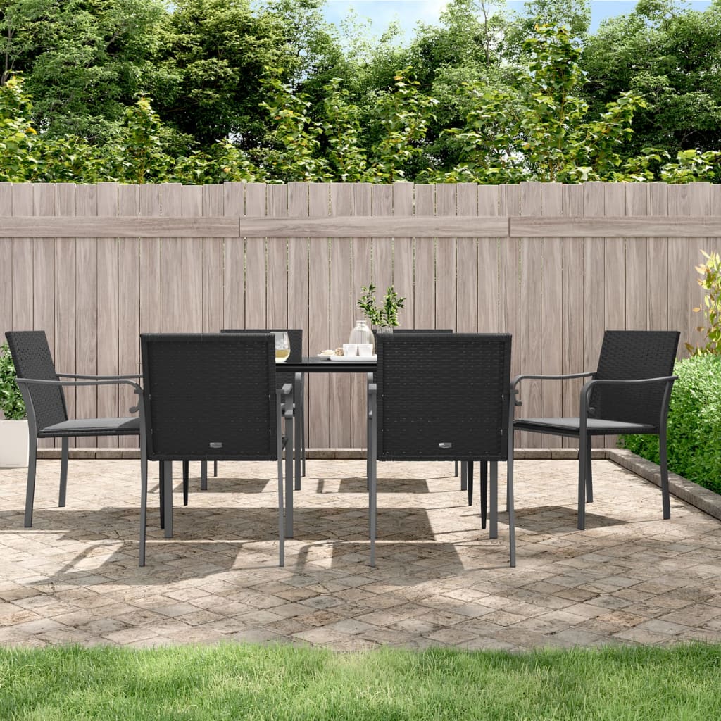 vidaXL Patio Chairs with Cushions 6 pcs Black 22"x23.2"x33.1" Poly Rattan