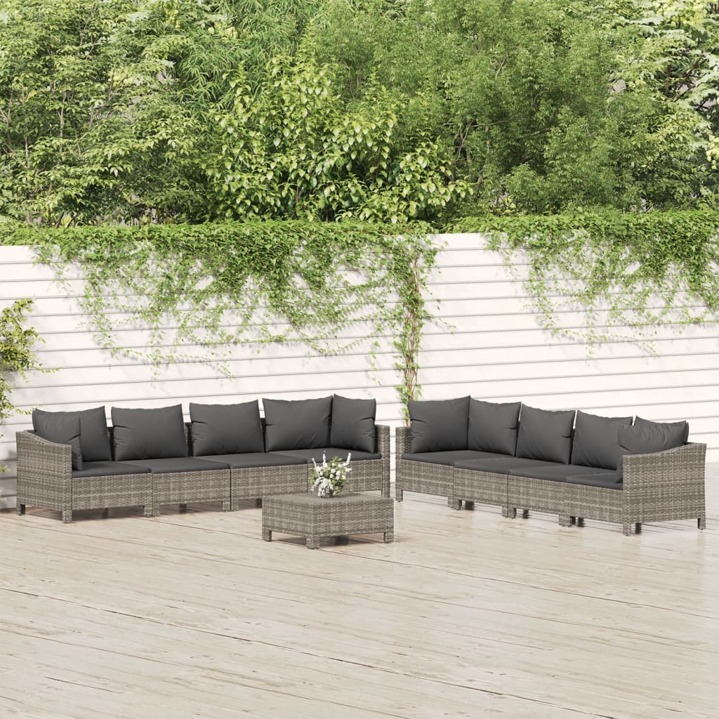 vidaXL 9 Piece Patio Lounge Set with Cushions Gray Poly Rattan