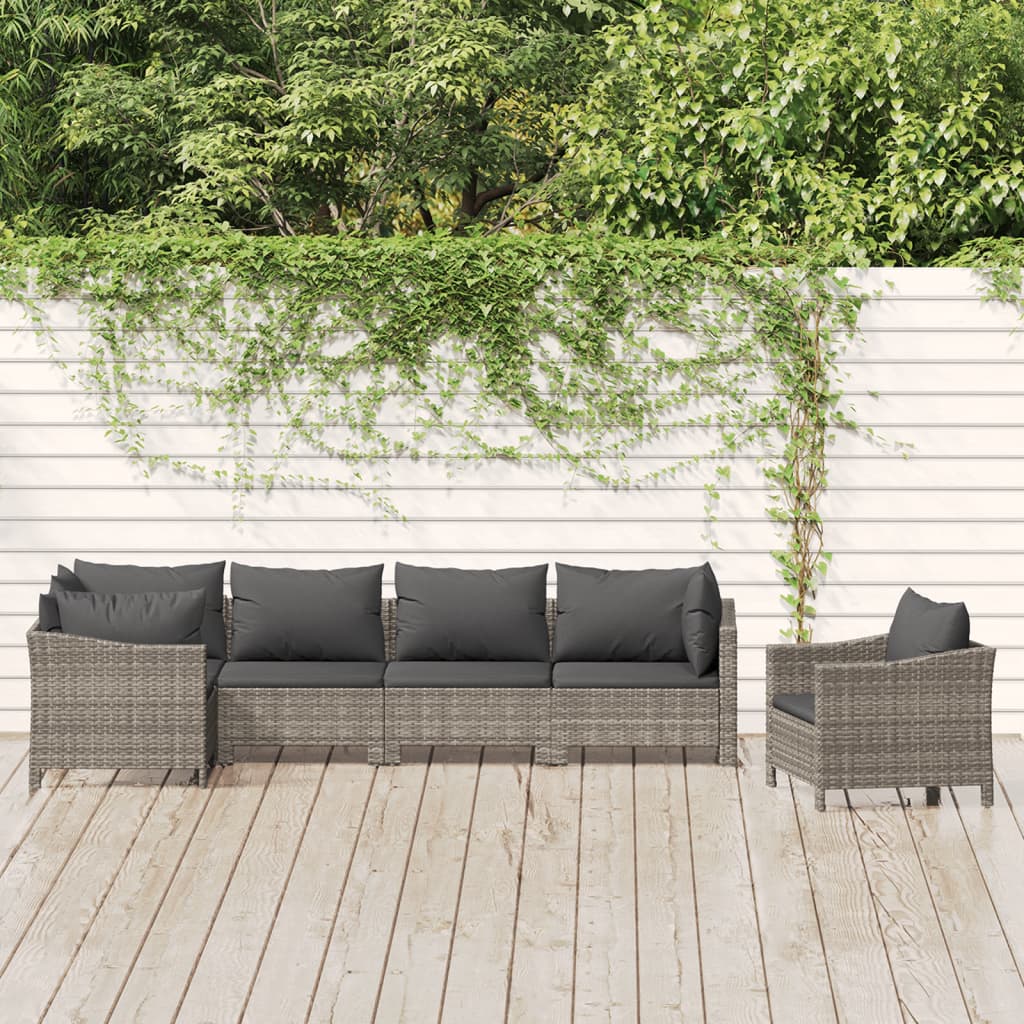 vidaXL 6 Piece Patio Lounge Set with Cushions Gray Poly Rattan