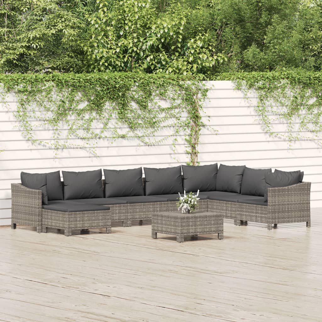 vidaXL 9 Piece Patio Lounge Set with Cushions Gray Poly Rattan