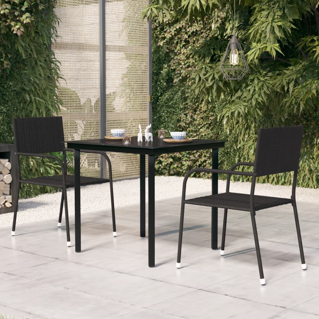 vidaXL Patio Dining Table Black 31.5"x31.5"x29.1" Steel and Glass