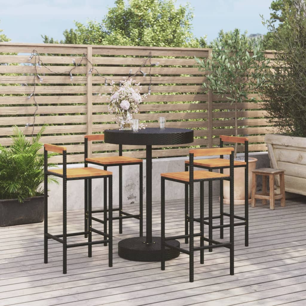 vidaXL 5 Piece Patio Bar Set Black Poly Rattan&Solid Wood Acacia