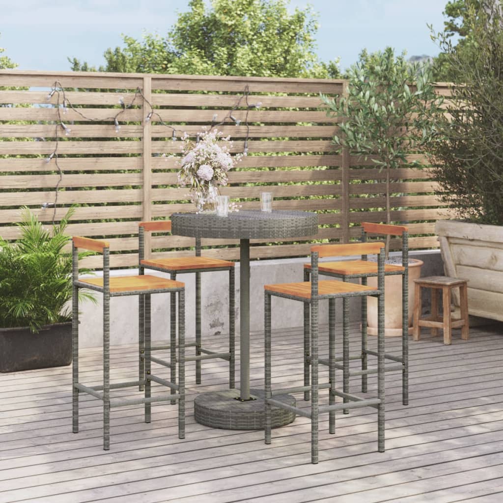 vidaXL 5 Piece Patio Bar Set Gray Poly Rattan&Solid Wood Acacia