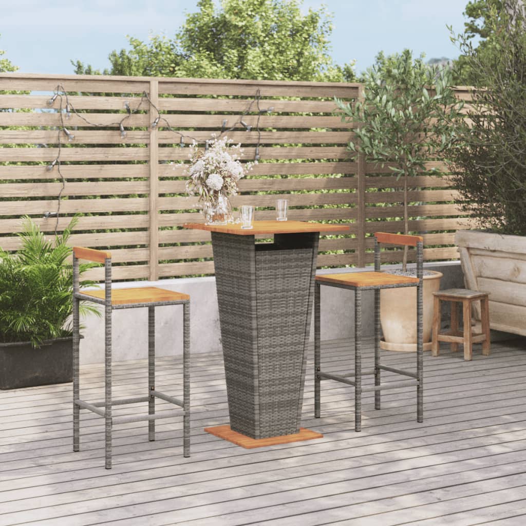 vidaXL 3 Piece Patio Bar Set Gray Poly Rattan&Solid Wood Acacia