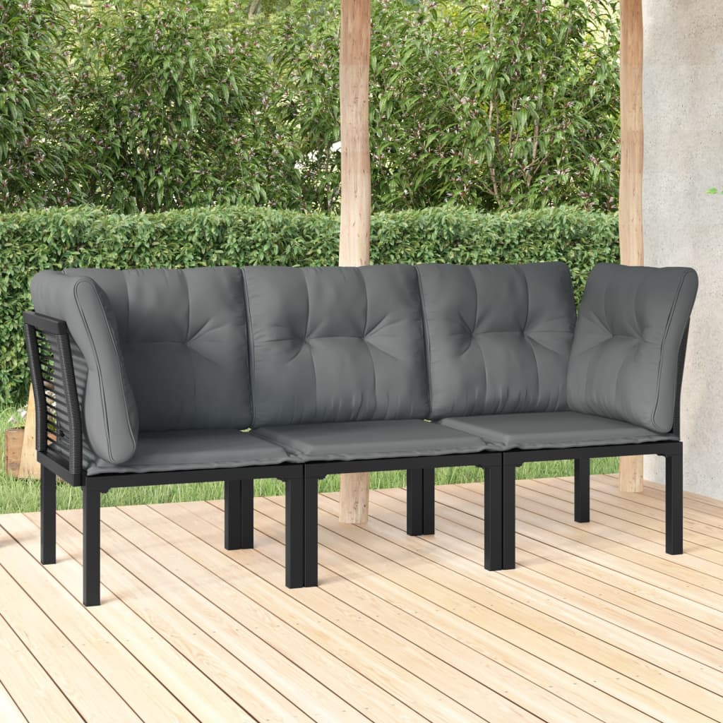 vidaXL 3 Piece Patio Lounge Set Black and Gray Poly Rattan