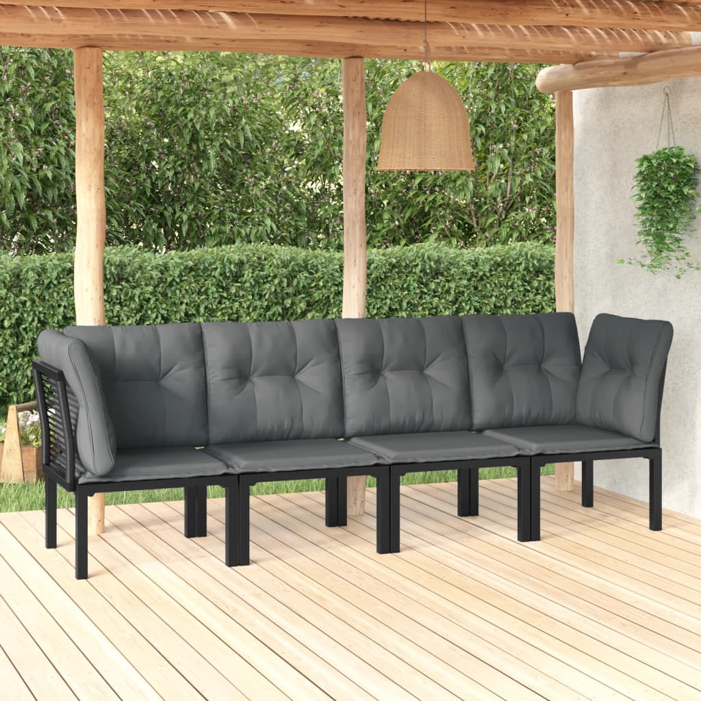 vidaXL 4 Piece Patio Lounge Set Black and Gray Poly Rattan