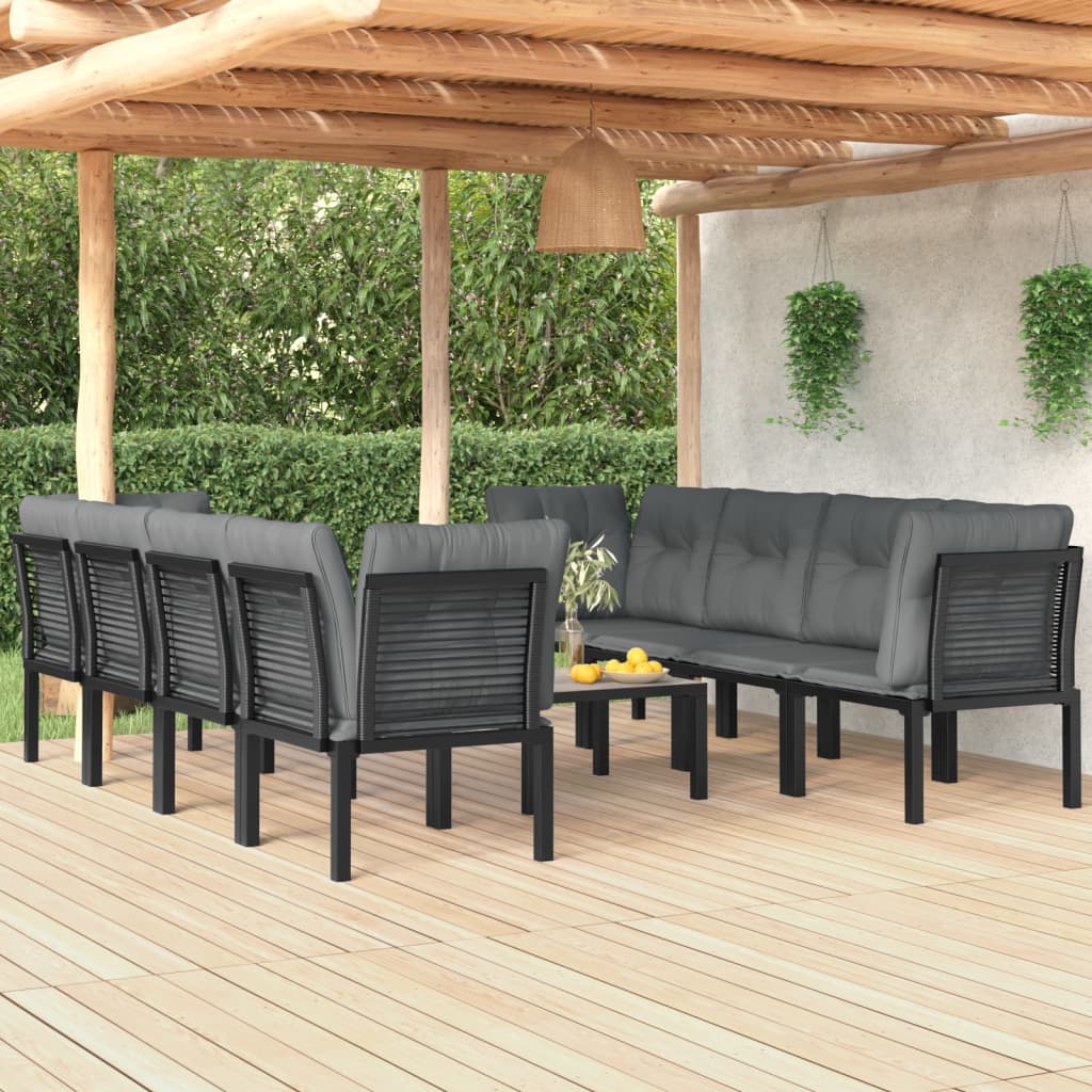 vidaXL 9 Piece Patio Lounge Set Black and Gray Poly Rattan