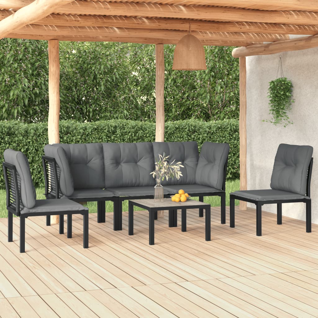 vidaXL 6 Piece Patio Lounge Set Black and Gray Poly Rattan