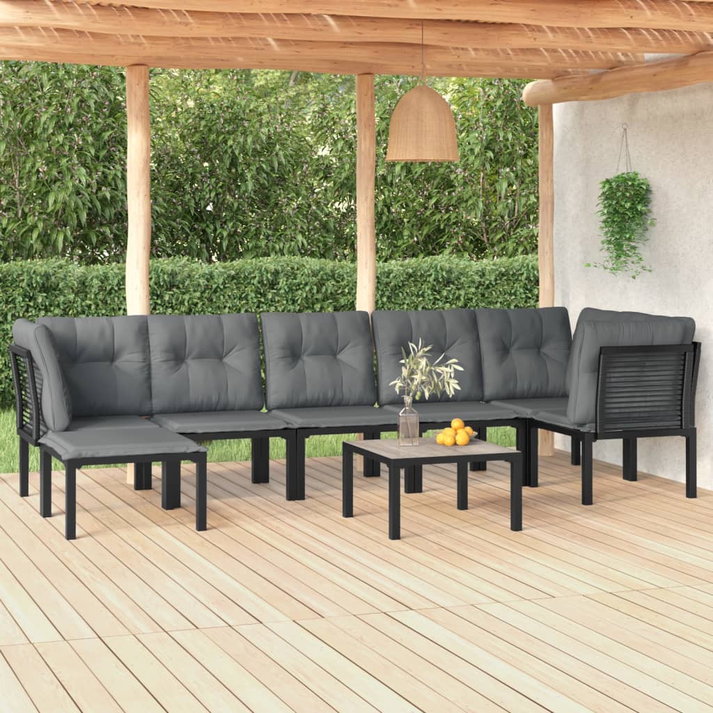 vidaXL 8 Piece Patio Lounge Set Black and Gray Poly Rattan