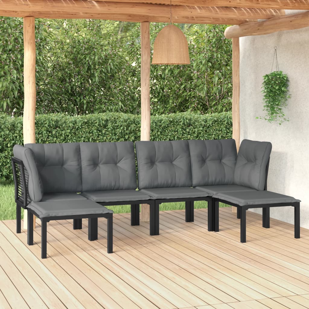 vidaXL 6 Piece Patio Lounge Set Black and Gray Poly Rattan