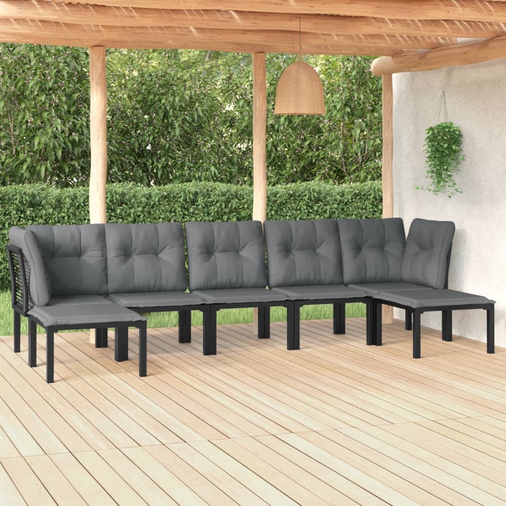 vidaXL 7 Piece Patio Lounge Set Black and Gray Poly Rattan