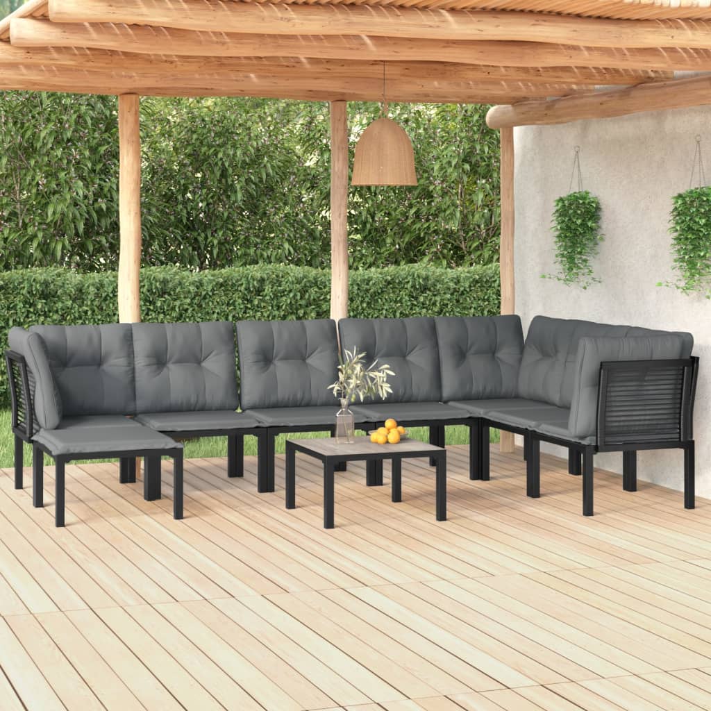 vidaXL 9 Piece Patio Lounge Set Black and Gray Poly Rattan