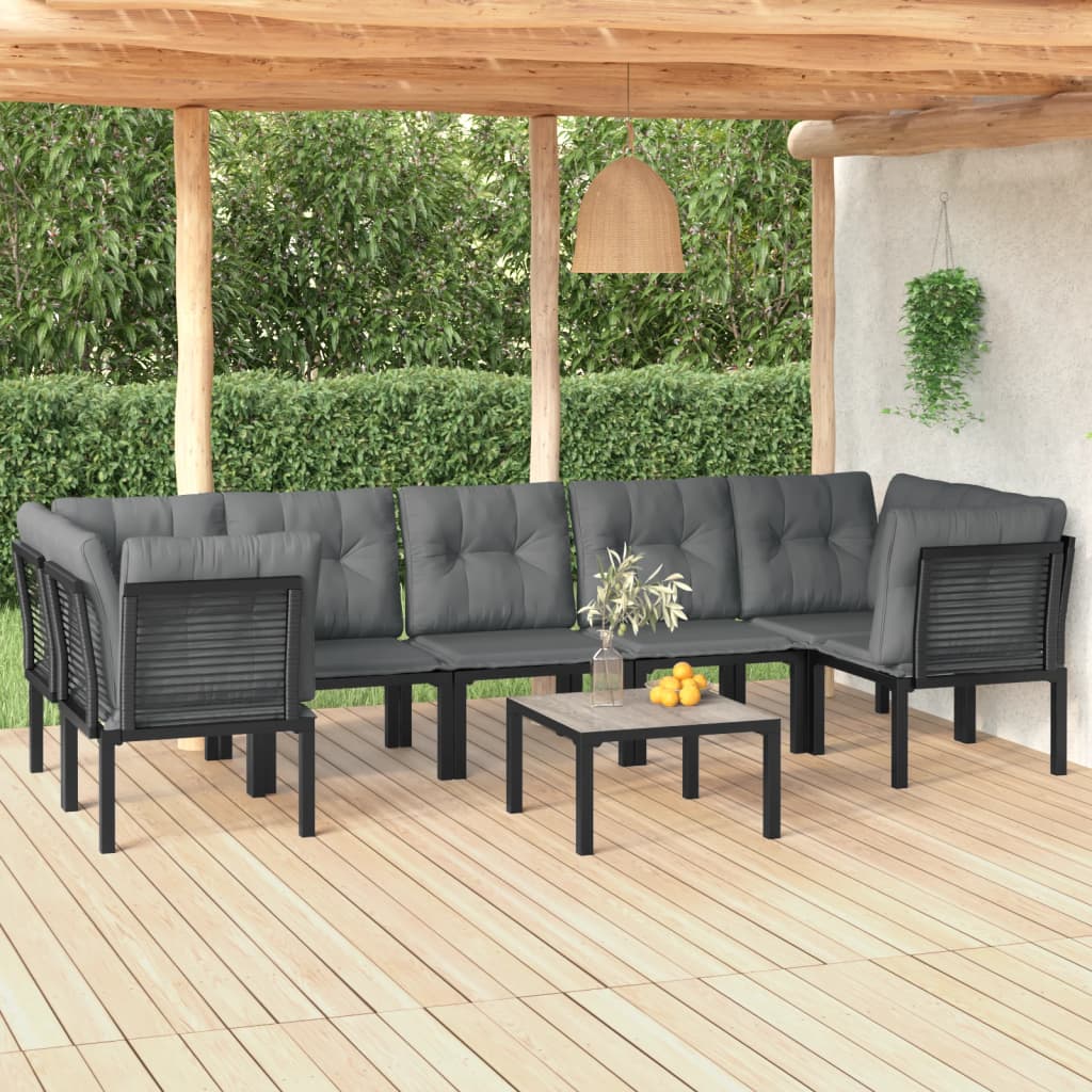 vidaXL 8 Piece Patio Lounge Set Black and Gray Poly Rattan