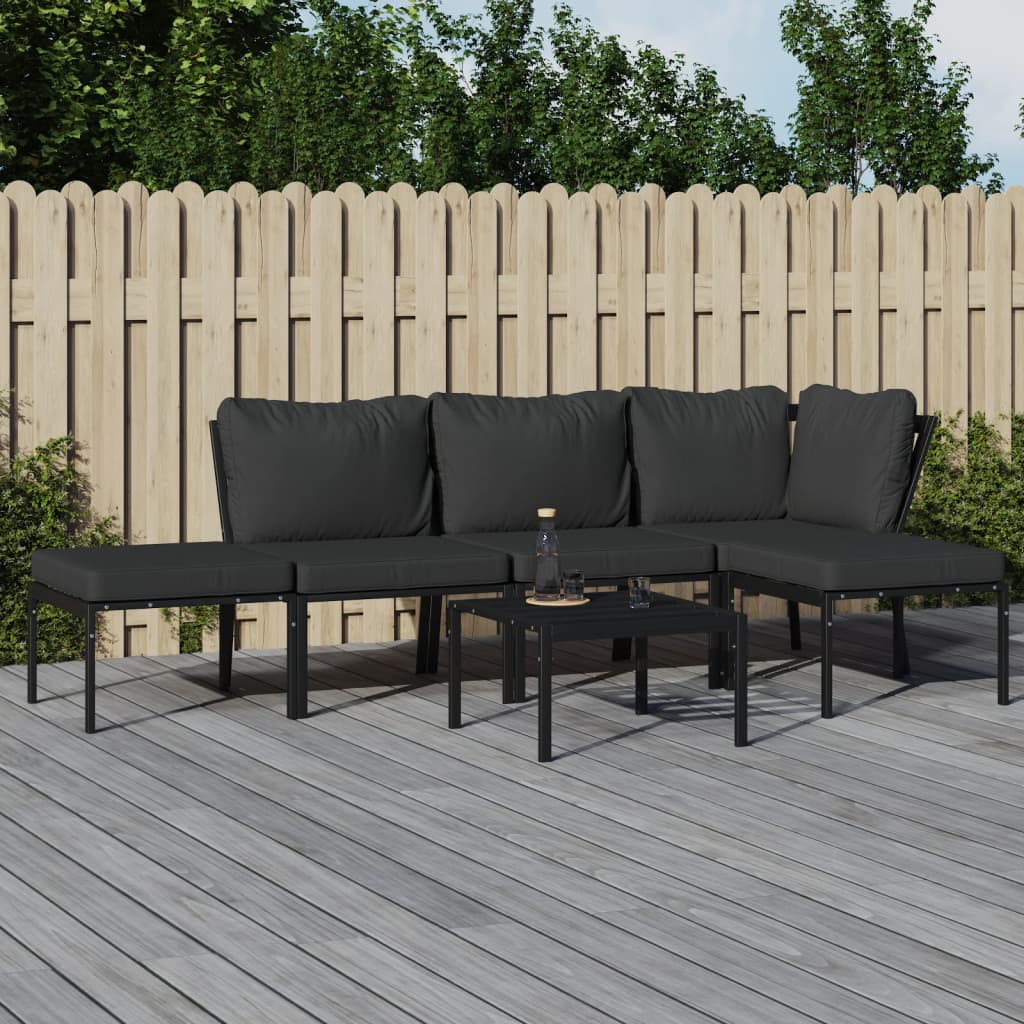 vidaXL 6 Piece Patio Lounge Set with Gray Cushions Steel